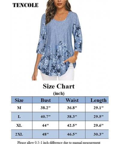 3/4 Sleeve Shirts for Women Dressy Tunic Tops Casual Wear with Floral L-blue Floral $13.49 Tops