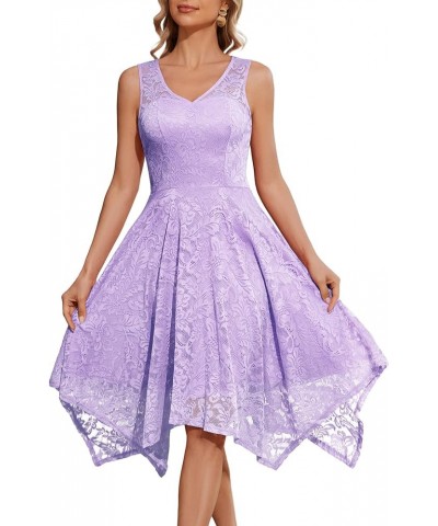 Women's Elegant Floral Lace Sleeveless Handkerchief Hem Asymmetrical Cocktail Party Swing Dress Lavender-style 1 $21.42 Dresses