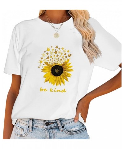 Sunflower Shirts for Women Flower Graphic Tees Shirts Inspirational Tees Casual Loose Letter Print Shirt Tops White1 $8.83 T-...