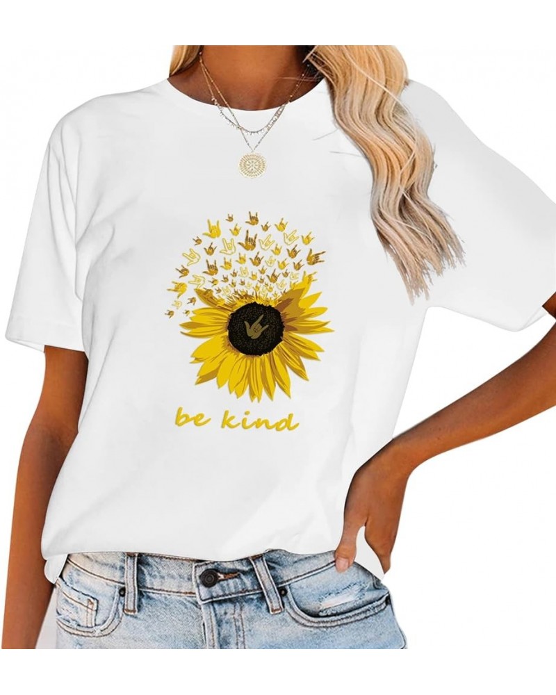 Sunflower Shirts for Women Flower Graphic Tees Shirts Inspirational Tees Casual Loose Letter Print Shirt Tops White1 $8.83 T-...