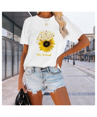 Sunflower Shirts for Women Flower Graphic Tees Shirts Inspirational Tees Casual Loose Letter Print Shirt Tops White1 $8.83 T-...