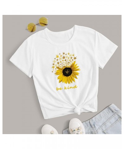 Sunflower Shirts for Women Flower Graphic Tees Shirts Inspirational Tees Casual Loose Letter Print Shirt Tops White1 $8.83 T-...