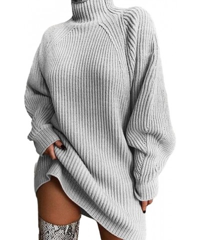 Women Sweater Dress Stylish Elegant Warm High Collar Long-Sleeved Pullover Sweater for Autumn Winter Light Grey $12.00 Sweaters