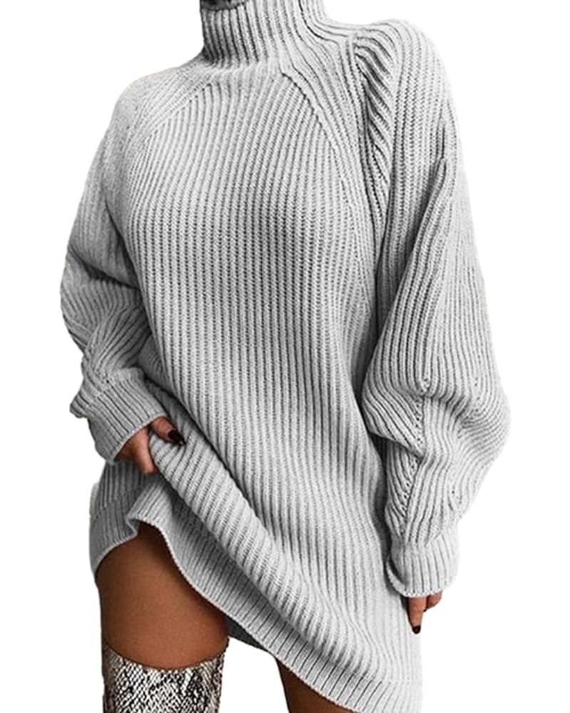 Women Sweater Dress Stylish Elegant Warm High Collar Long-Sleeved Pullover Sweater for Autumn Winter Light Grey $12.00 Sweaters