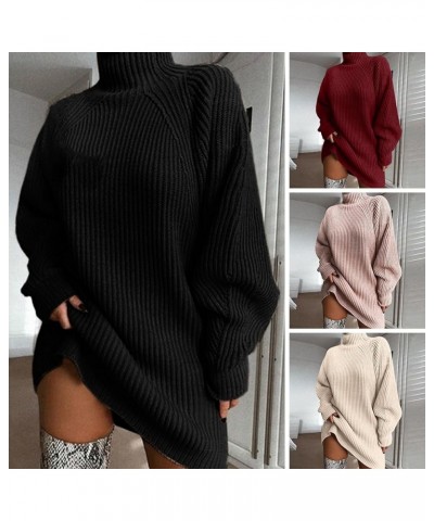 Women Sweater Dress Stylish Elegant Warm High Collar Long-Sleeved Pullover Sweater for Autumn Winter Light Grey $12.00 Sweaters