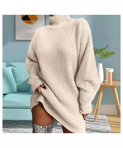 Women Sweater Dress Stylish Elegant Warm High Collar Long-Sleeved Pullover Sweater for Autumn Winter Light Grey $12.00 Sweaters