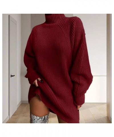 Women Sweater Dress Stylish Elegant Warm High Collar Long-Sleeved Pullover Sweater for Autumn Winter Light Grey $12.00 Sweaters