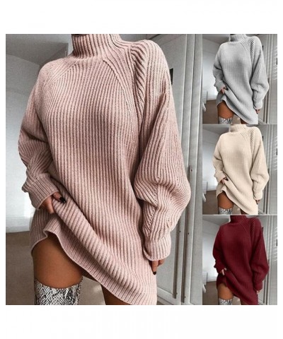 Women Sweater Dress Stylish Elegant Warm High Collar Long-Sleeved Pullover Sweater for Autumn Winter Light Grey $12.00 Sweaters