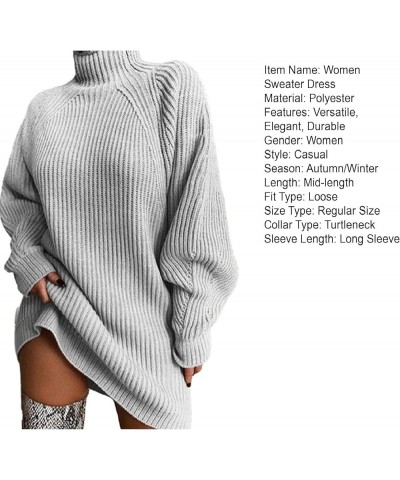 Women Sweater Dress Stylish Elegant Warm High Collar Long-Sleeved Pullover Sweater for Autumn Winter Light Grey $12.00 Sweaters