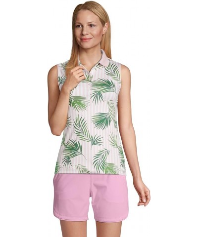 Women's Supima Cotton Polo Shirt White/Pink Striped Palm $16.92 Shirts