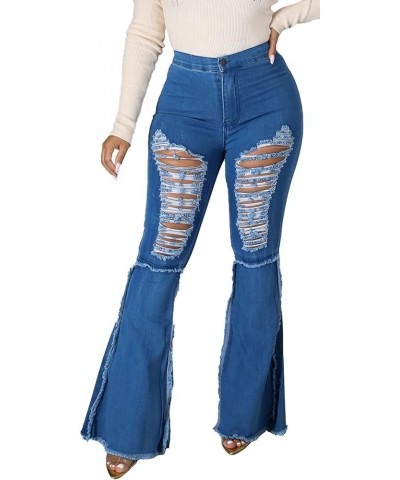 Bell Bottom Jeans for Women Elastic Skinny Ripped Hole Classic Denim Pants 2432dark Blue $13.34 Jeans