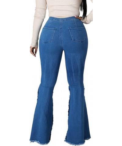 Bell Bottom Jeans for Women Elastic Skinny Ripped Hole Classic Denim Pants 2432dark Blue $13.34 Jeans