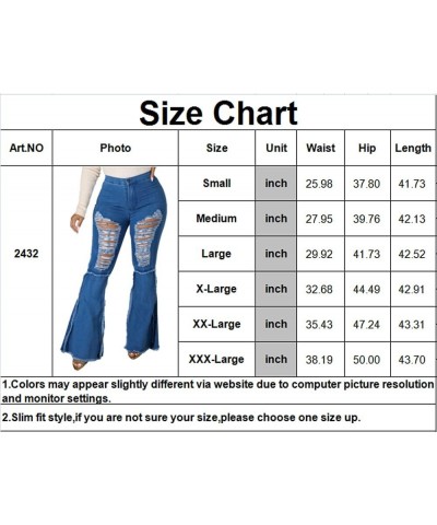 Bell Bottom Jeans for Women Elastic Skinny Ripped Hole Classic Denim Pants 2432dark Blue $13.34 Jeans