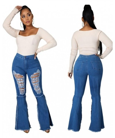 Bell Bottom Jeans for Women Elastic Skinny Ripped Hole Classic Denim Pants 2432dark Blue $13.34 Jeans