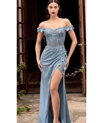 Lace Applique Prom Dresses for Woman Sweetheart Off Shoulder Satin Formal Evening Party Dress with Slit Coral $29.24 Dresses