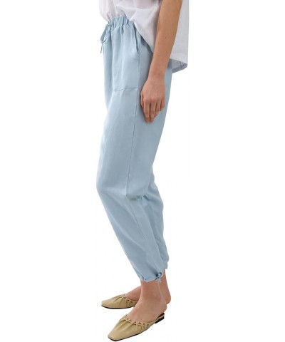 Womens Linen High Waist Pencil Pants with Pockets Drawstring Trousers Blue $14.24 Pants