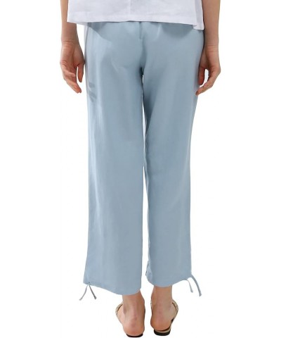 Womens Linen High Waist Pencil Pants with Pockets Drawstring Trousers Blue $14.24 Pants