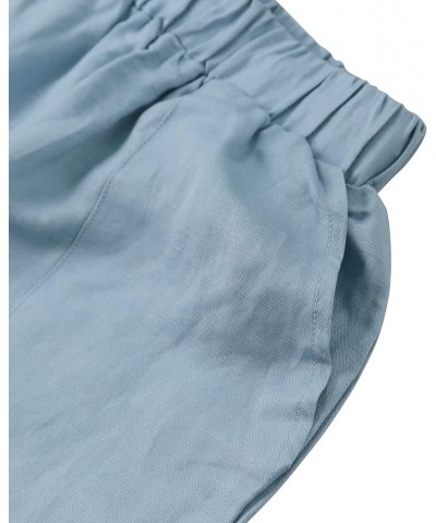 Womens Linen High Waist Pencil Pants with Pockets Drawstring Trousers Blue $14.24 Pants