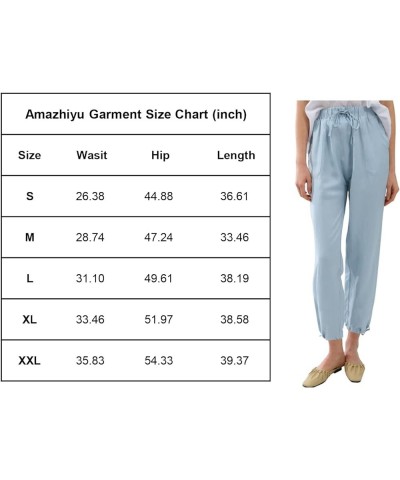 Womens Linen High Waist Pencil Pants with Pockets Drawstring Trousers Blue $14.24 Pants