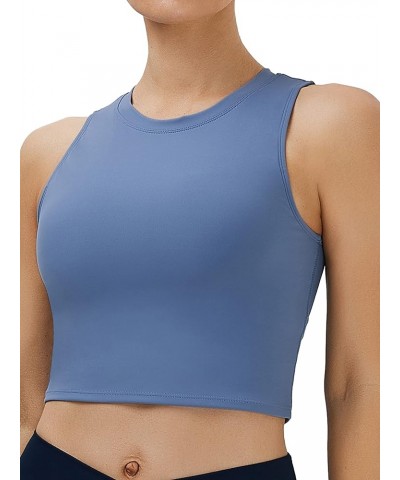 Womens Sport Bras High Neck Removable Padded Yoga Crop Tops Longline Workout Tank Tops Navy Ink Blue $13.99 Lingerie