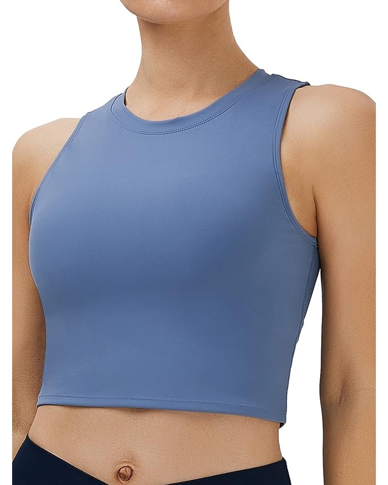 Womens Sport Bras High Neck Removable Padded Yoga Crop Tops Longline Workout Tank Tops Navy Ink Blue $13.99 Lingerie