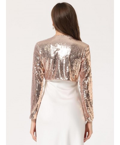 Sequin Shrug for Women's Sparkle Party Glitter Collarless Crop Bolero Cardigan Pink $16.50 Sweaters