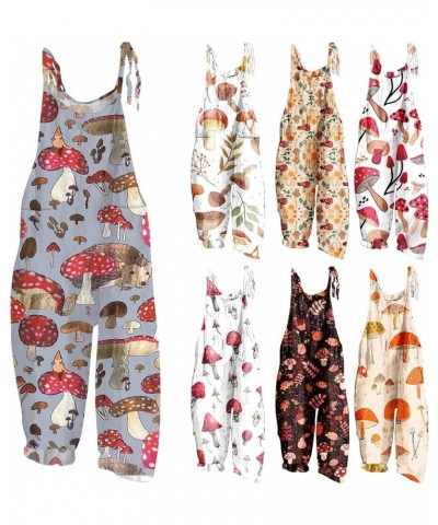 Summer Jumpsuits for Women Cute Cartoon Mushroom Printed Vintage Overalls Plus Size Casual Spaghetti Strap Jumpsuit 01-red $1...