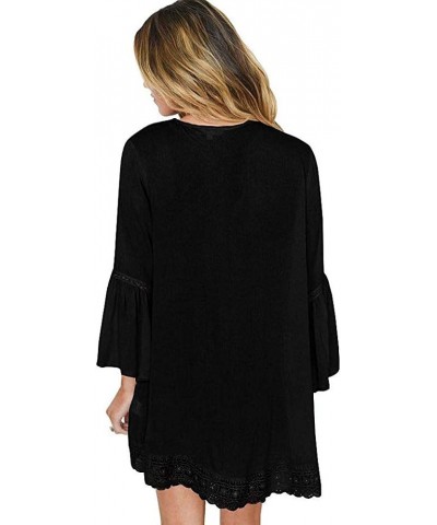 Women Chiffon Printed Cardigan Kimono Robe Tops Beach Bikini Cover up Blouse 004-black $11.01 Swimsuits