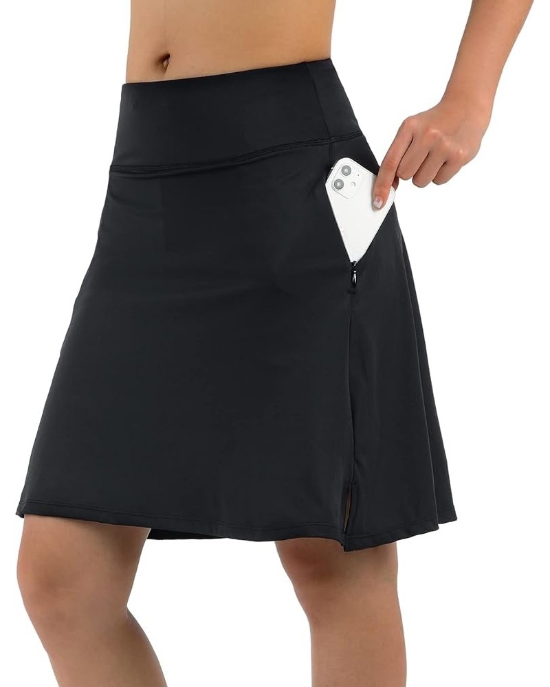 Women's Skorts Skirts 20" Knee Length,Tennis Golf Pickleball Sports Skirts with High Waisted Zipper Pockets Black $17.60 Skirts