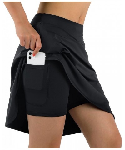 Women's Skorts Skirts 20" Knee Length,Tennis Golf Pickleball Sports Skirts with High Waisted Zipper Pockets Black $17.60 Skirts