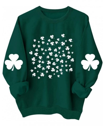 St. Patrick's Day Shirt for Women Long Sleeve Clover Print Pullover Tops Casual Loose Trendy Dressy Sweatshirt Bb-dark Green ...