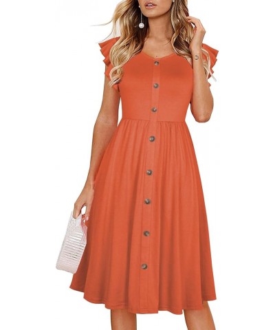 Women's Casual Summer Ruffle Sleeve V-Neck Button Down A-Line Swing Party Dress Orange $15.17 Dresses