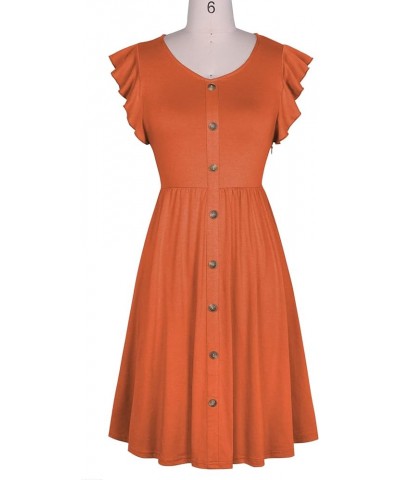 Women's Casual Summer Ruffle Sleeve V-Neck Button Down A-Line Swing Party Dress Orange $15.17 Dresses