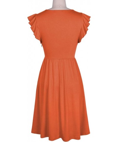 Women's Casual Summer Ruffle Sleeve V-Neck Button Down A-Line Swing Party Dress Orange $15.17 Dresses