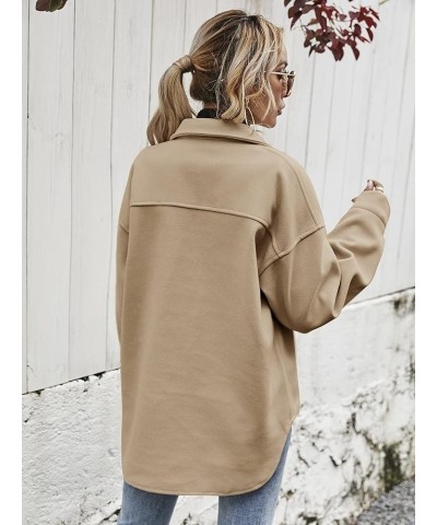 Women's Wool Blend Button Down Long Sleeve Oversized Shacket Jacket Coat Khaki a $10.50 Coats