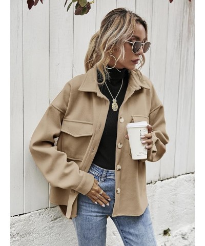 Women's Wool Blend Button Down Long Sleeve Oversized Shacket Jacket Coat Khaki a $10.50 Coats