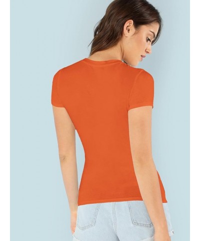 Women's Solid Basic Tee Round Neck Short Sleeve Slim Fit T-Shirt Tops Orange $10.96 T-Shirts