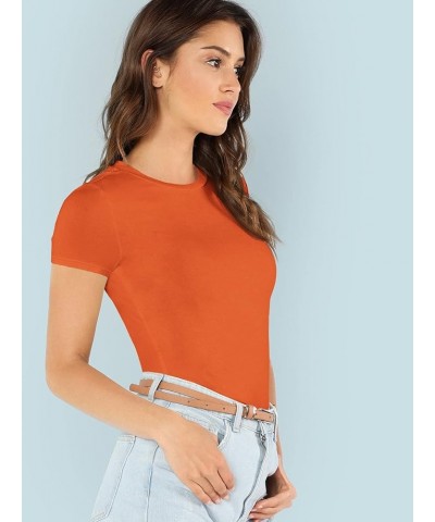 Women's Solid Basic Tee Round Neck Short Sleeve Slim Fit T-Shirt Tops Orange $10.96 T-Shirts