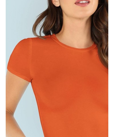 Women's Solid Basic Tee Round Neck Short Sleeve Slim Fit T-Shirt Tops Orange $10.96 T-Shirts