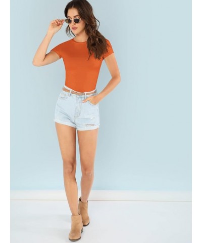 Women's Solid Basic Tee Round Neck Short Sleeve Slim Fit T-Shirt Tops Orange $10.96 T-Shirts