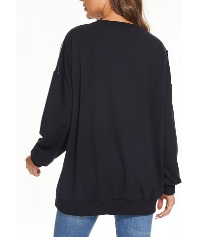 Women's Novelty Oversized Sweatshirt Crewneck Long Sleeve Fringe Trim Shirt Pullover Tops Black+ Gold Glasses $23.59 Hoodies ...