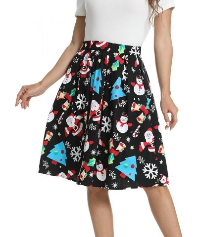 Women's Vintage A-line Printed Pleated Flared Midi Skirt with Pockets Santa Claus $12.69 Skirts