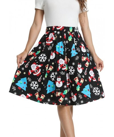 Women's Vintage A-line Printed Pleated Flared Midi Skirt with Pockets Santa Claus $12.69 Skirts