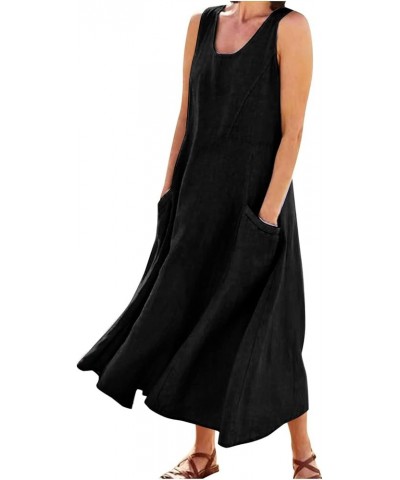 Womens Summer Tank Dress Sleeveless U Neck Printed/Solid Boho Beach Shirt Maxi Dresses with Pocket 25-black $12.90 Others