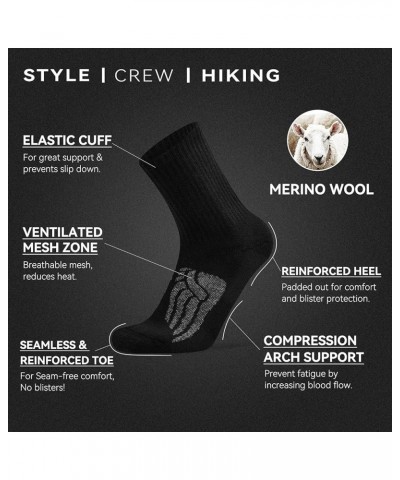 Merino Wool Cushioned Hiking Socks for Men Women, Warm Crew Walking & Boot Socks for Trekking, Work, Outdoor 4 Pairs Black $1...