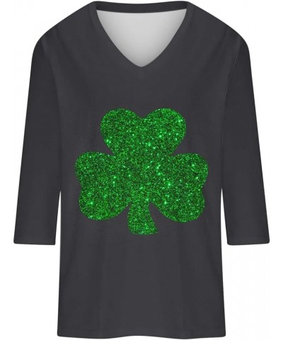 St Patricks Day Shirt for Women Crewneck 3/4 Length Sleeve Tee Tops Plus Size Funny Graphic Loose Casual Blouses 2024 001-bla...