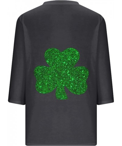 St Patricks Day Shirt for Women Crewneck 3/4 Length Sleeve Tee Tops Plus Size Funny Graphic Loose Casual Blouses 2024 001-bla...