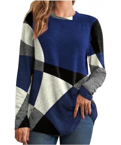 Long Sleeve Shirts for Women Color Block Patchwork Shirt Crewneck Loose Fit Blouse Plus Size Dressy Casual Tunic Tops 05light...