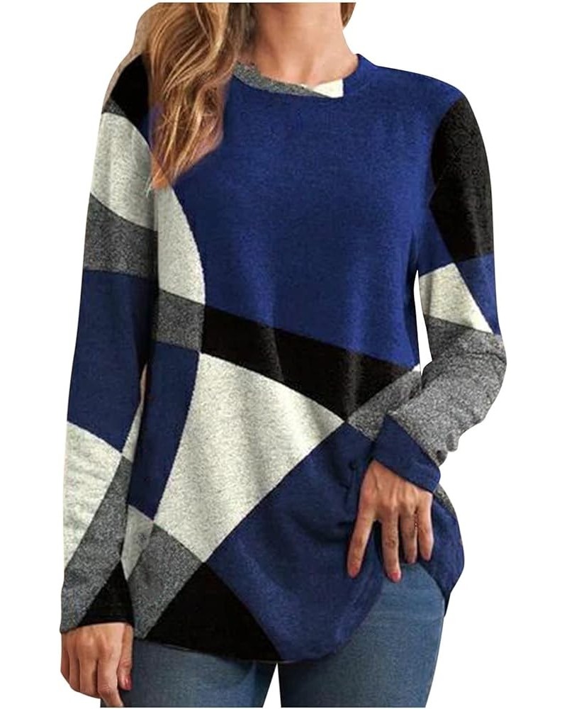 Long Sleeve Shirts for Women Color Block Patchwork Shirt Crewneck Loose Fit Blouse Plus Size Dressy Casual Tunic Tops 05light...