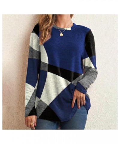 Long Sleeve Shirts for Women Color Block Patchwork Shirt Crewneck Loose Fit Blouse Plus Size Dressy Casual Tunic Tops 05light...